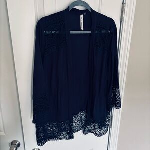 NY Collection Navy Lace Accent Cardigan